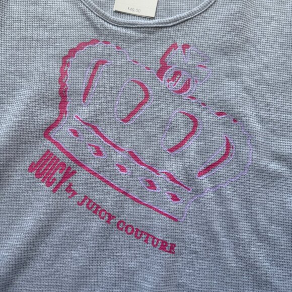 Juicy Couture Grey Long Sleeve Waffle Knit Top W/ Pink Crown Graphic Womens XL - Picture 3 of 6